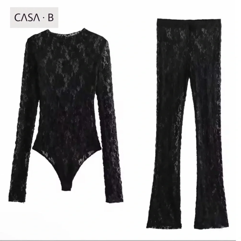 NEW!💫CASA B| the Denise Long Sleeve Bodysuit + Flared Floral Lace Pant Set - Picture 3 of 7